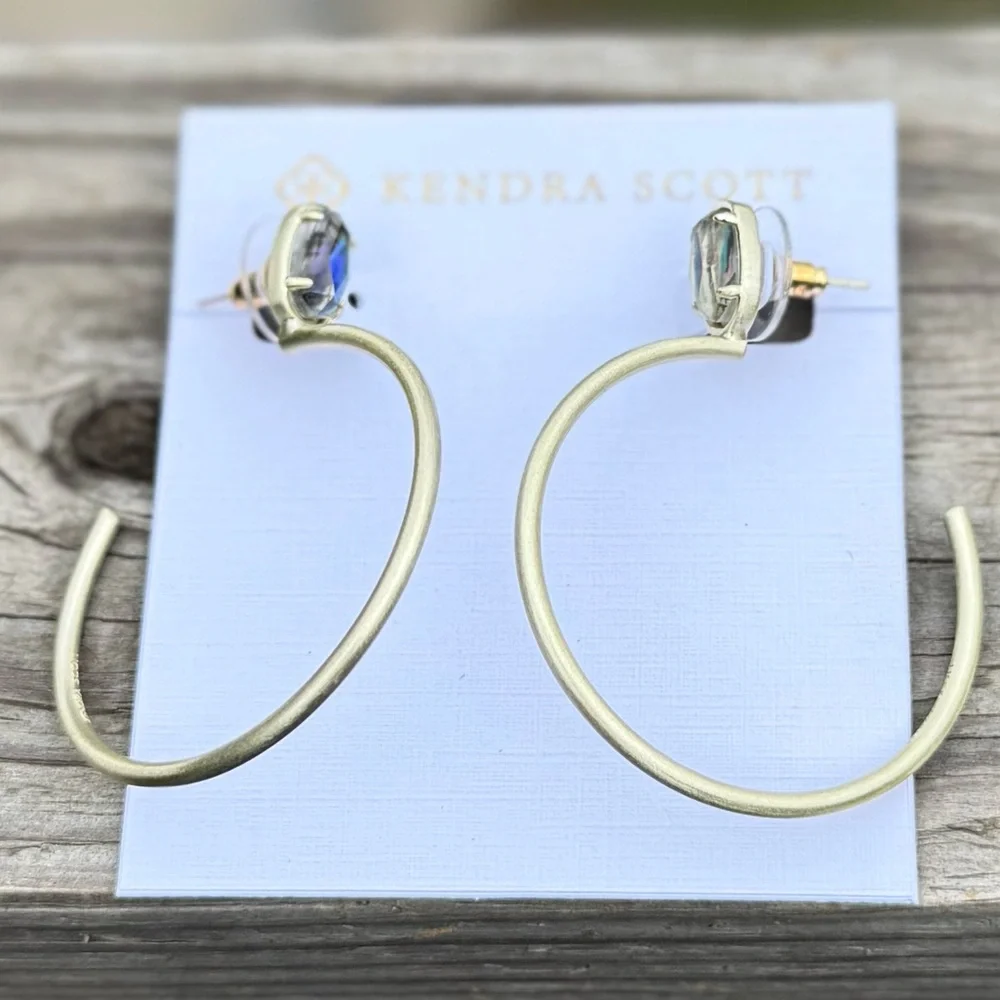 NWOT Kendra Scott Pepper Abalone Hoop Earrings Gold tone - Picture 3 of 5